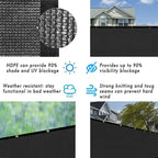 UPGRADE Privacy Fence Screen 6'x75' Black Outdoor 90% Visibility Blockage 170 GSM Mesh Shade Cover Panels for Backyard,Balcony,Home Decoration with Zip Ties,Customized Avaliable