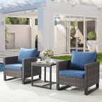 Belord Outdoor Bistro Set 3 Piece Outdoor Wicker Patio Chairs, Oversize Outdoor Rattan Seating Set, All-Weather Chairs Wicker Furniture with Metal Side Table and Removable Cushion for Outside