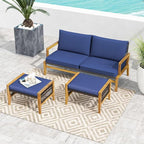 Tangkula Set of 2 Outdoor Ottomans, Patio Acacia Wood Ottomans with Cushions, Versatile Rattan Woven Footstools, Wicker Footrest Extra Seating for Backyard, Poolside, Porch