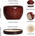 SQOWL Ceramic Plant Pots - 8 inch Planter with Drainage Hole and Tray, Round Ceramic Planter for Indoor Outdoor, Modern Decorative Flower Pot, Home Room House Decor, Plant Lovers Gifts, Red