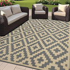 SAND MINE 6 x 9 Ft Reversible Mats, Plastic Straw Rug, Modern Area Rug, Large Floor Mat and Rug for Outdoors, RV, Patio, Backyard, Deck, Picnic, Beach, Trailer, Camping, Grey & Tan