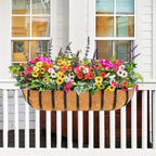 4pcs 30" Window Box Deck Railing Planter with Coco Liner, Metal Hanging Flower Planter Window Basket, Wall Planters Boxes with Horse Trough Coco Liner for Outdoor Indoor Balcony Porch Fence