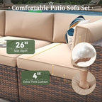 Aoxun 6 Piece Patio Furniture Set with Wide Armrests Wicker Rattan Outdoor Sectional Sofa Set with Coffee Table and Thickened Cushions, Brown/Beige(Waterproof Cover Included)