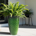 Worth 2 Pack 24" Tall Large Plastic Planter with Drainage Hole, Round Decorative Flower Plant Pit for Indoor or Outdoor Gardening, Glossy Green