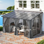 AECOJOY 14' x 8' Gazebo Outdoor Pergola, Hard Top Lean to 8x14 Gazebo with Curtains and Netting, Pergolas and Gazebos Clearance with Patio Roof, Large Wall-Mounted Heavy Duty Awnings for Patio, Decks