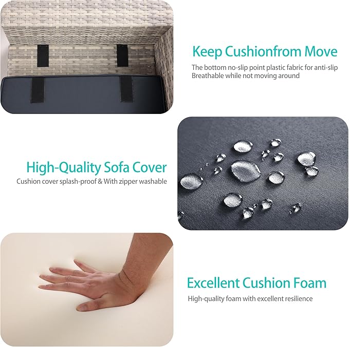 12-Piece Outdoor Patio Furniture Set Wicker Sectional Sofa Set, Patio Conversation Set with Thickened Cushions & Coffee Table for Garden, Backyard, Poolside, Dark Grey