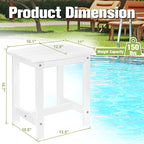 Y&M Outdoor Side Table, HIPS Adirondack Small Single Table, Waterproof Square Outside Table, Balcony Modern End Tables for Patio, Pool, Beach, Porch, Deck, Indoor or Outdoor Use (White, 2 Pack)