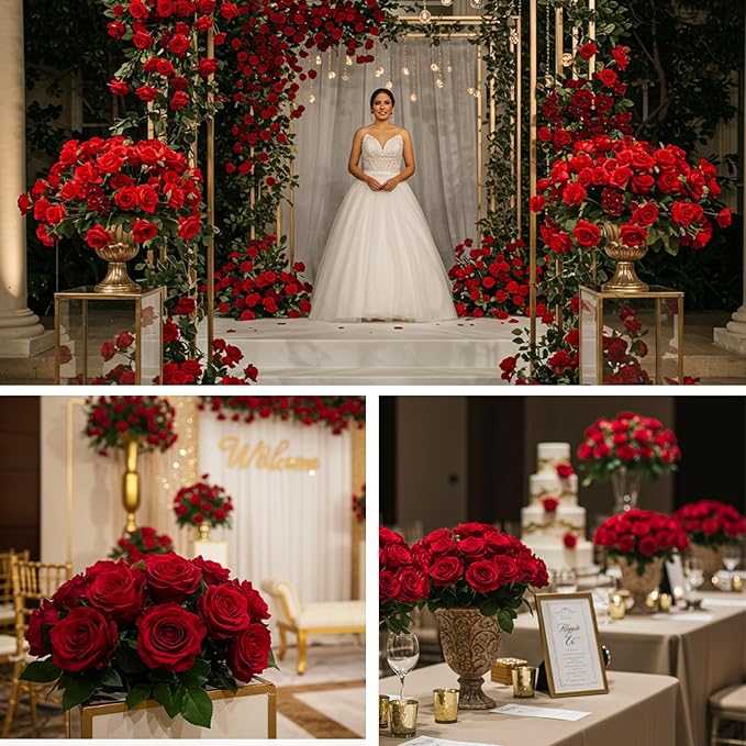 Artificial Red Roses, 104 Pcs Silk and Plastic Stems, 20 Inch Tall
