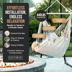 Hanging Hammock Chair Swing – Hanging Chair Outdoor & Indoor - Hammock Swing Chair – Quick & Easy Setup with Hardware Kit – Durable & Spacious Full Body Support with 2 Plush Cushions – Holds 440 Lbs