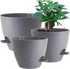 Large Self Watering Pots, 12/10/9 Plastic Planters with High Drainage Holes and Deep Reservoir for Indoor Outdoor Garden Plants and Flowers, Grey Speckles