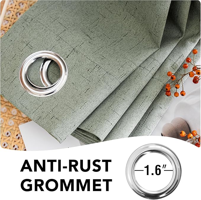 H.VERSAILTEX Linen Blackout Curtains Durable Thick Textured Linen Look 100% Blackout Patio Door Curtain Anti Rust Grommet Extra Wide Sliding Door Curtain Panel, W100 x L84 inch, Green Bay