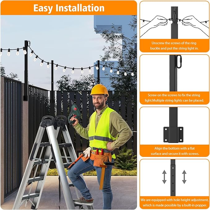 8 Pack String Light Poles,2.8 Ft Light Poles for Outside String Lights,Outdoor Lights Pole with Fork,Metal Poles Stand for Patio Deck Backyard