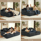 80" Double Chaise Lounge Chair Indoor, Oversized Boneless Couch Comfy Upholstered Sleeper Sofa Bed with 4 Pillows, Corduroy Cloud Loveseat Chair for Living Room No Assembly Required, Dark Grey