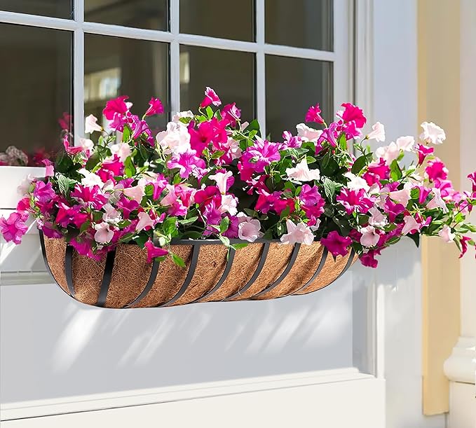 Y&M 30" Coco Liner for Window Box Deck Basket Planter Trough Coconut Fiber Liners, 2pcs Trough Coco Liner Pre-Formed Replacement