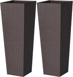 Greesum 32 Inch Tall Plastic Planters(Set of 2), Detachable Inner Pot & Drainage Holes, Outdoor Decorative Flower Pots for Large Plants, Trees, Patio, and Garden, Brown