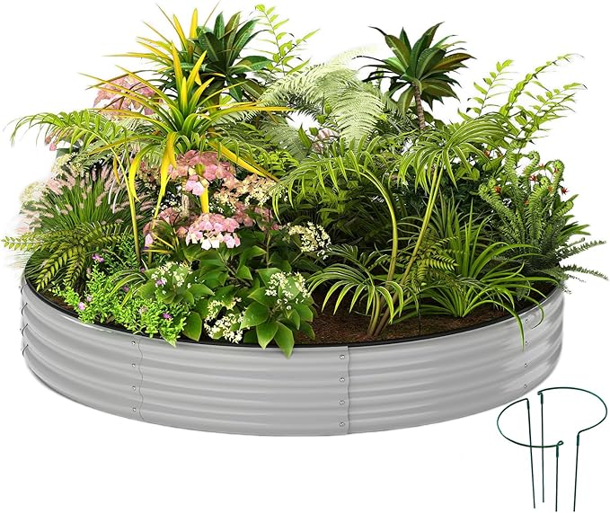 Galvanized Planter Outdoor Galvanized Metal Planter Round Raised Garden Bed Kit for Gardening Outdoor 1PC Gray 3X3X1FT