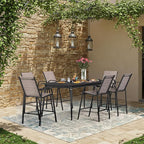 HOMREST Outdoor Bar Height Stools Set of 6,High Back Patio Chairs with Armrests,Textilene Chairs with Breathable Fabric & Metal Frame for All Weather,Taupe