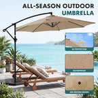 OLIXIS 9.7FT Offset Patio Umbrella with Base, Cantilever Table Umbrellas for Outdoor Sun Shade UV Protection with Easy Tilt Adjustment, 8 Ribs for Backyard, Lawn, Garden, Pool - Khaki