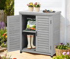Outdoor Potting Bench with Storage Cabinet and Metal Top, Wood Workstation for Outdoor Patio, Garden (Light Grey, 31x17x36‘’)