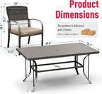 Pamapic 8504 Patio Dining 7 Piece, Outdoor Wicker Furniture Set for Backyard Garden Deck Poolside/Iron Slats Table Top, Removable Cushions, 7 Pack, Beige