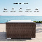 COSIEST Outdoor Furniture Brown Wicker Glass-Top Coffee Table for Expanding Sectional Sofa Set for Garden, Pool, Backyard