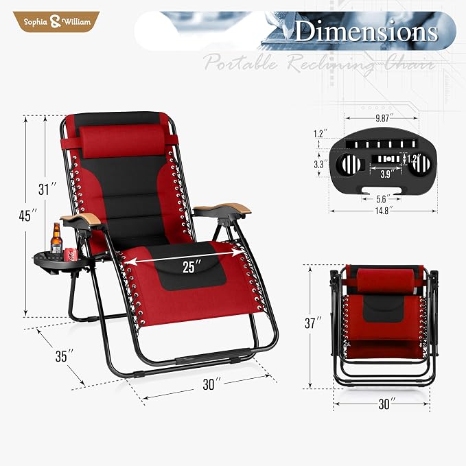 Recliner Chair, Oversized Red Zero Gravity, 400 lb Capacity