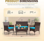 Homall 4 Pieces Patio Rattan Chair Wicker, Outdoor Indoor Use Backyard Porch Garden Poolside Balcony Furniture Sets (Blue)