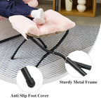 15"(H) Folding Ottoman, Foldable Footrest Stool, Portable Small Foot Stool for Couch, Collapsible Foot Rest Ottoman for Sofa, Accent Padded Ottomans for Living Room, Bedroom, Pink