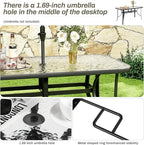 TLSUNNY Patio Outdoor Table W/ 1.69″ Umbrella Hole, 30"X 55" Rectangular Tempered Glass Patio Dining Table for 6, Outdoor Metal Furniture, All-Weather Use, for Patio, Graden, Backyard (Black)