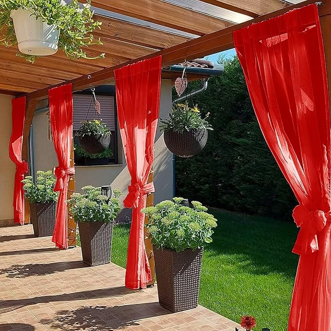 SpaceDresser Waterproof Outdoor Sheer Curtains for Patio - 4 Panels Rod Pocket Indoor Voile Sheer Curtain for Living Room,52W x 108L inch, Red