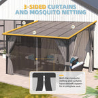 AECOJOY Wall Gazebo 12’ x 10’ with Curtains and Mosquito Netting, 10'x12' Hard Top Gazebos Pergola on Clearance, Outdoor Patio Lean to Gazebo Canopy Awnings for Deck, Porch, Backyard and Outside