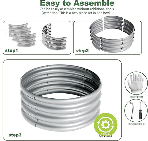 2x2x1ft-3pcs-Oval Raised Garden Bed Kit, Galvanized Planter Garden Boxes Outdoor, Metal Raised Garden Beds for Vegetables,Fruits, Flower,Silver
