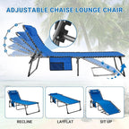 KingCamp Lounge Chair Outdoor, Folding Tanning Chairs Comfy Adjustable 5-Position Lay Flat Foldable Chaise Chaser Lounger with Pillow for Outside Beach Patio Sun Bathing Pool Backyard, Blue