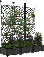 GAOMON 3 PCS Raised Garden Bed with Trellis - 50 in W x 63" Tall Plastic Planter Box for Climbing Plants, Outdoor Vertical Garden with Privacy Screen for Patio, Balcony, Backyard