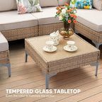 5 Piece Wicker Patio Furniture Set,Outdoor Conversation Sectional Sofa w/Coffee Table,All-Weather Outdoor Sofa with Thick and Anti-Slip Cushions for Deck,Poolside,Garden,Beige