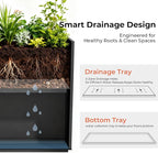 Worth 28" Galvanized Steel Planter Box, Outdoor Rectangular Tall Metal Planter with Insert Shelf & Drainage Holes, Matte Black Standing Plants Box for Patio, Garden, Balcony