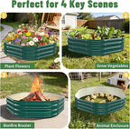 Hexagon Raised Garden Bed, 48 Inch Diagonal & 12 Inch Tall, Galvanized Steel Planter Box with Wave-Shaped Metal Panels for Outdoor Flower,Tree,Herb & Vegetable Garden (Dark Green, 4FT X 1FT)