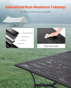 VEVOR Outdoor Patio Dining Table, 59 inch Long Rectangular Metal Steel Slat Backyard Bistro Tables for 4-6, with 1.5 in Umbrella Hole, All-Weather Large Furniture for Lawn Garden Porch, Black
