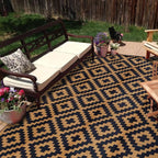 SAND MINE Reversible Mats, Plastic Straw Rug, Modern Area Rug, Large Floor Mat and Rug for Outdoors, RV, Patio, Backyard, Deck, Picnic, Beach, Trailer, Camping, Black & Brown, 9' x 18'