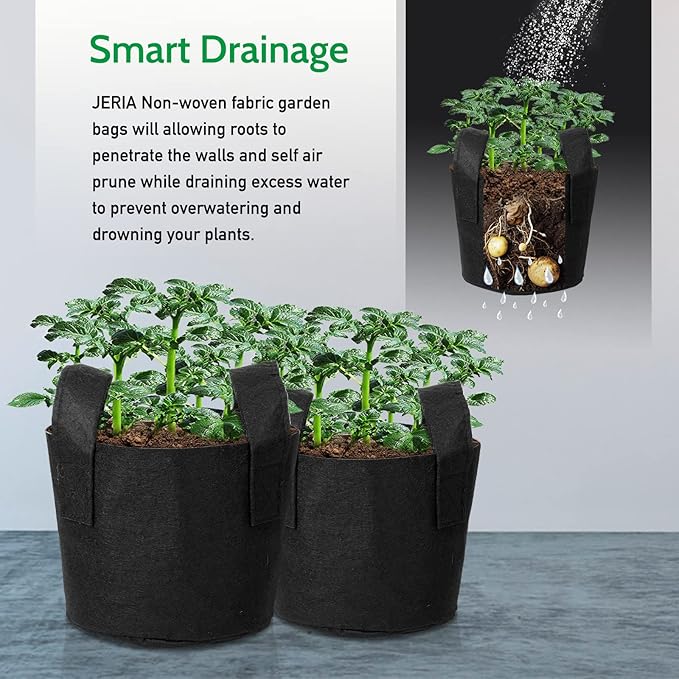 JERIA 12-Pack 25 Gallon Grow Bags, 300G Thickened Nonwoven Garden Pots,Heavy Duty Fabric Pots with Reinforced Handles
