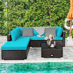 Tangkula 6 Piece Patio Furniture Set, Outdoor Deck Lawn Backyard Durable Steel Frame PE Rattan Wicker Sectional Sofa Set, Conversation Set with Coffee Table (Turquoise)