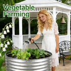 Round Galvanized Raised Garden Bed Kit, Round Galvanized Planter for Vegetables/Herbs/Flowers Heavy-Duty Steel Outdoor Water Trough (Silver, 4X4X1FT)