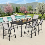 HOMREST Outdoor Bar Height Stools Set of 6,High Back Patio Chairs with Armrests,Textilene Chairs with Breathable Fabric & Metal Frame for All Weather,Light Grey