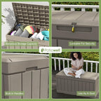 Patiowell 82 Gallon Resin Deck Box, Waterproof Large Wood Look Storage Box for Patio Furniture, Pool Accessories, Garden Tools and Sports Equipment, Lockable, Light Brown