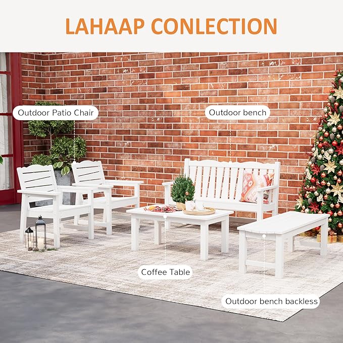 Outdoor Bench, 2-Person Patio Backless Bench Holds up to 800lbs, Weatherproof Garden Bench That Never Rot and Fade, Suit for Backyard, Porch, Patio, Deck and Entryway (White)