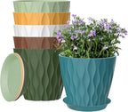 6 Pack 7 Inch Plant Pots with Drainage and Saucers, Multicolour Plastic Flower Pots for Indoor and Outdoor Plants, Stackable Nursery Planters for Houseplants and Herbs, Multicolour