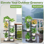 iDavosic.ly Plant Stand Indoor Outdoor, 4-Tier Tall Metal Flower Shelf for Heavy-Duty Large Planters, Corner Orchid Display Rack for Living Room Balcony Patio Porch, Space Saving, Modern Black