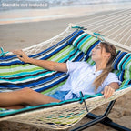 SUNCREAT Hammocks Outdoor Double Hammock with Hardwood Spreader Bar, Cotton Rope Hammock with Polyester Pad, Blue&Green