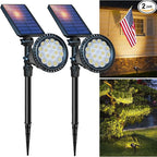 DBF Solar Lights Outdoor, 600LM Solar Spotlights Outdoor Waterproof, 2 Brightness Mode Adjustable 18 LED Flag Pole Light for Garden Yard Patio Landscape Driveway Garage Pool(Warm White, 2 Pack)