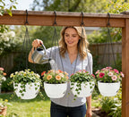 Set of 4-8 Inch Self Watering Hanging Planters for Indoor Outdoor，Hanging Plant Pots with Drainage & Removable Tray, Hanging Pots Holder for Ivy, Pothos, Ferns, Balcony & Patio, White